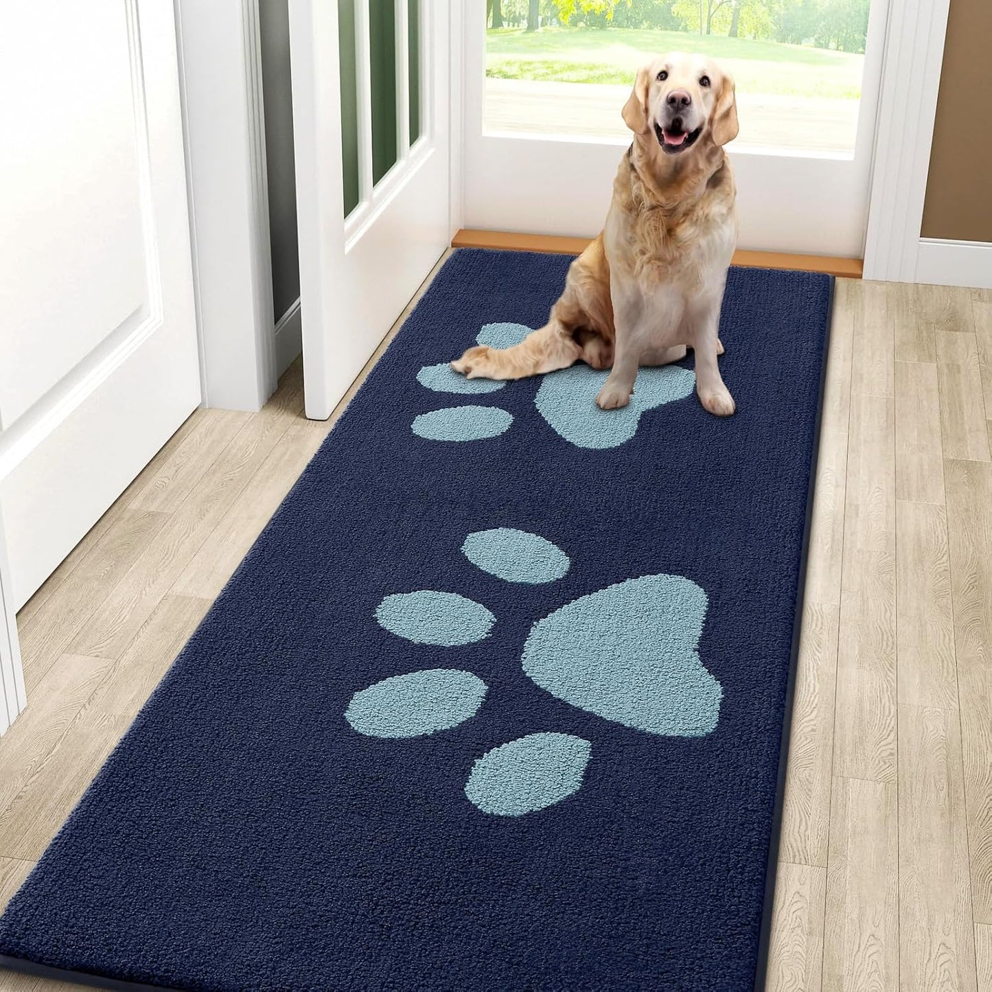 Smiry Dog Door Mat for Muddy Paws, Absorbs Moisture and Dirt, Low-Profile Entryway Mat with Non-Slip Backing, Entry Indoor Outdoor Doormat for Inside Floor (30x20 Inches, Grey, Striped)