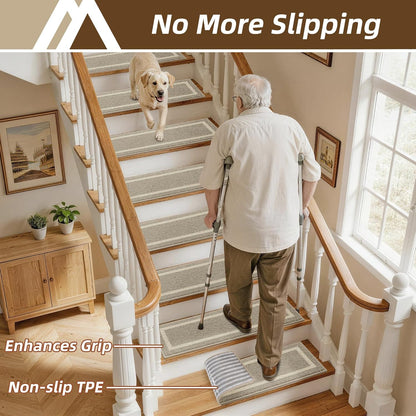 COSY HOMEER Soft Stair Treads Non-Slip Carpet Mat 28inX9in Indoor Stair Runners for Wooden Steps,Stair Rugs for Kids and Dogs, 100% Polyester TPE Backing 4pcs,Beige