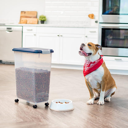IRIS USA Airtight Dog Food Storage Container, Up to 30 lbs, Attachable Wheels, for Dog Cat Bird and other Pet Food Storage Bin, Keep Fresh, Easy Mobility, BPA Free, Black