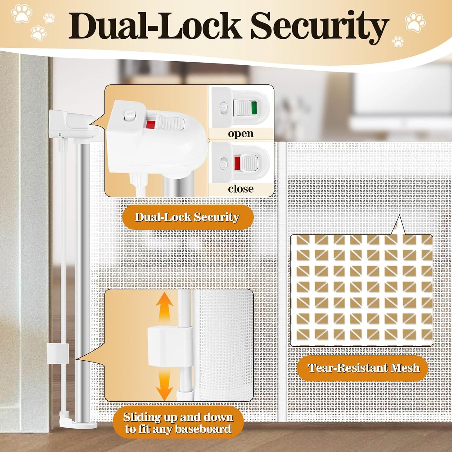 2 Pack Short Dog Gate Pet Gates Puppy Gate 14" H 59" Wide Step Over Pet Fence, Mesh Retractable Indoor Outdoor Expands Up to 59 Inches Small Dog Gates for Doorways Stairs
