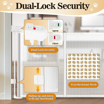2 Pack Short Dog Gate Pet Gates Puppy Gate 14" H 59" Wide Step Over Pet Fence, Mesh Retractable Indoor Outdoor Expands Up to 59 Inches Small Dog Gates for Doorways Stairs