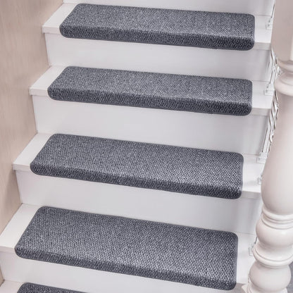 Bullnose Carpet Faux Sisal Stair Treads | Set of 14 | Stair Treads for Wooden Steps Indoor Anti Slip Braided Staircase Protector Pet Friendly Rugs Covers 9.44" X 29.5"x 1.9",Golden