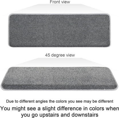PURE ERA Bullnose Carpet Stair Treads Set Tape Free Non-Slip Indoor Stair Protectors Pet Friendly Rugs Covers Soft Skid Resistant Washable Reusable 9.5" x 30"(14 Pieces,Cream Gray)