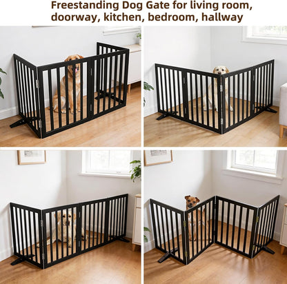 ZJSF Freestanding Indoor Dog Gate for House Foldable Wood Puppy Gate for Doorways Pet Gate for Stairs Extra Wide Pet Fence, Brown, 24" Height 3 Panels