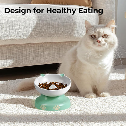 Y YHY Ceramic Cat Slow Feeder, Elevated Dog Food Bowl Tilted Design, Slow Feeder Bowl no Black Chin, Cat Shape for Dry and Wet Food