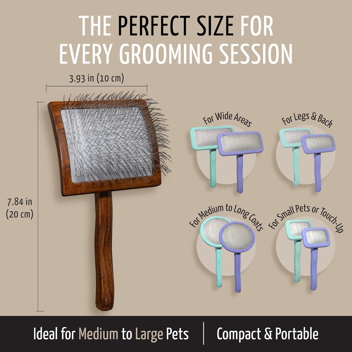 Tauro Pro Line Slicker Brush for Dogs & Cats, Deshedding, Dematting & Detangling Grooming Tool for Medium to Long Coats, Ideal for Doodles & Poodles, Flexible Cushion, Purple, Medium Size (M)