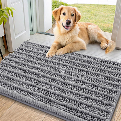Smiry Dog Door Mat for Muddy Paws 30x20, Extra Soft Absorbent Chenille Doormat, Trap Moisture and Dirt, Non-Slip Machine Washable Front Door Mat for Indoor Entrance Inside Floor, Grey