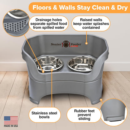 Neater Pet Brands Neater Feeder Deluxe Mess Proof Dog Bowls Elevated for Large Dogs Over 40 lbs, Made in USA, No Spill Raised Dog Food Bowl Stand Feeding Station, Food and Water Bowl Set, Black