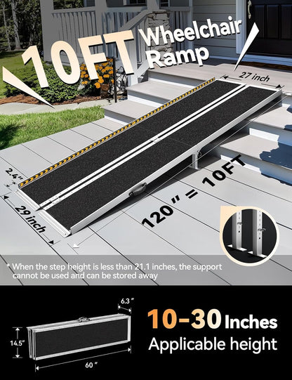 FACHNUO 2 Feet Portable Wheelchair Ramp, Non-Skid Aluminum Handicap Ramps with Handle, Folding Threshold Wheel Chair Ramp for Home Steps, Stairs, Entry, Doorways, Applicable Height 2-6 inches