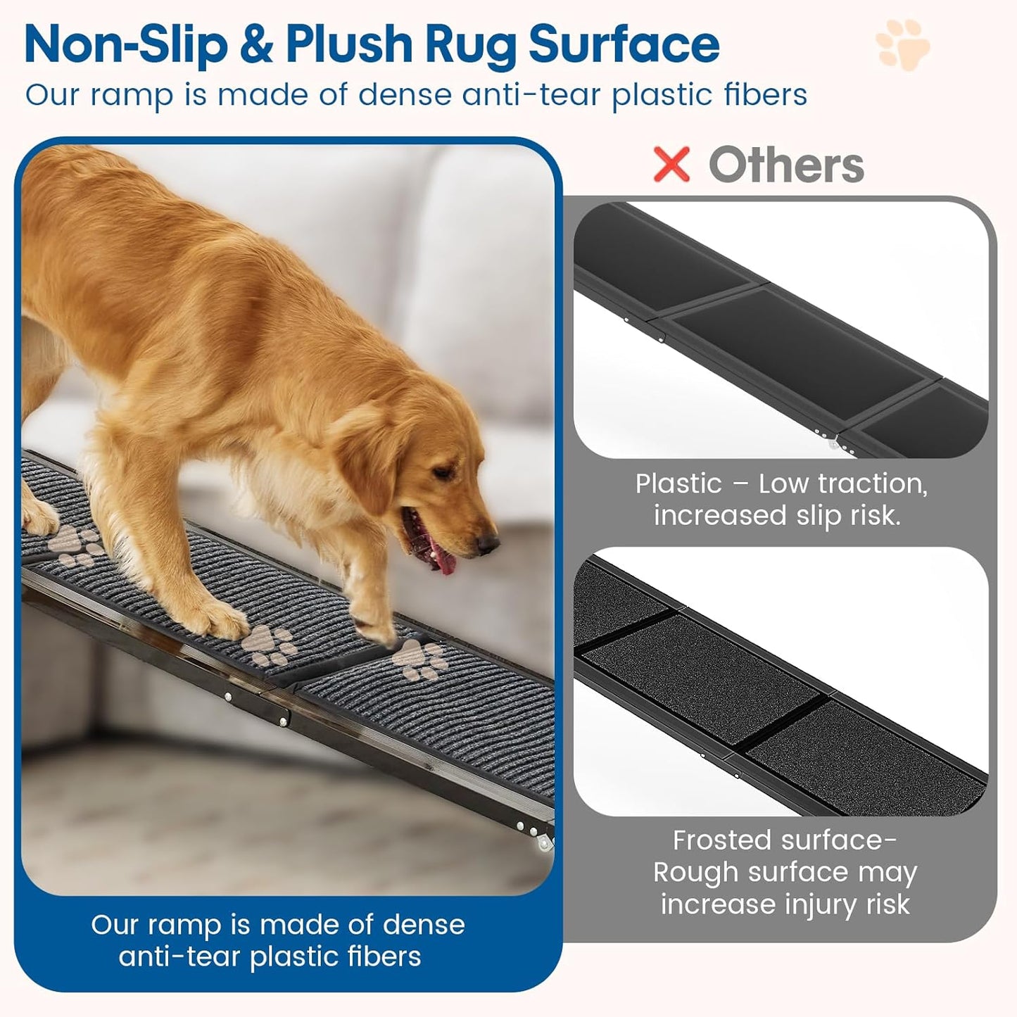 HBTower 63" Long x 17.3" Wide Folding Dog Ramp for Large Dogs Up to 250lbs - Portable Pet Ramp with Non-Slip Surface, Extra Wide Dog Car Ramps for Car, SUV, Truck & High Beds