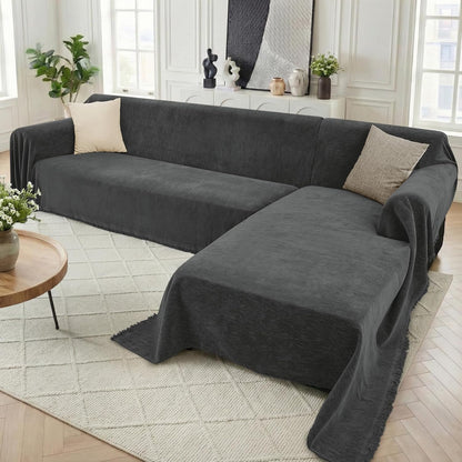 Sectional Couch Covers, 2 Pieces Washable L Shaped Couch Covers Sofa Blanket for Dogs Pet Friendly Sectional Sofa Slipcovers Furniture Covers,71"x 110"+ 71"x 118",(X-Large,Dark Gray)