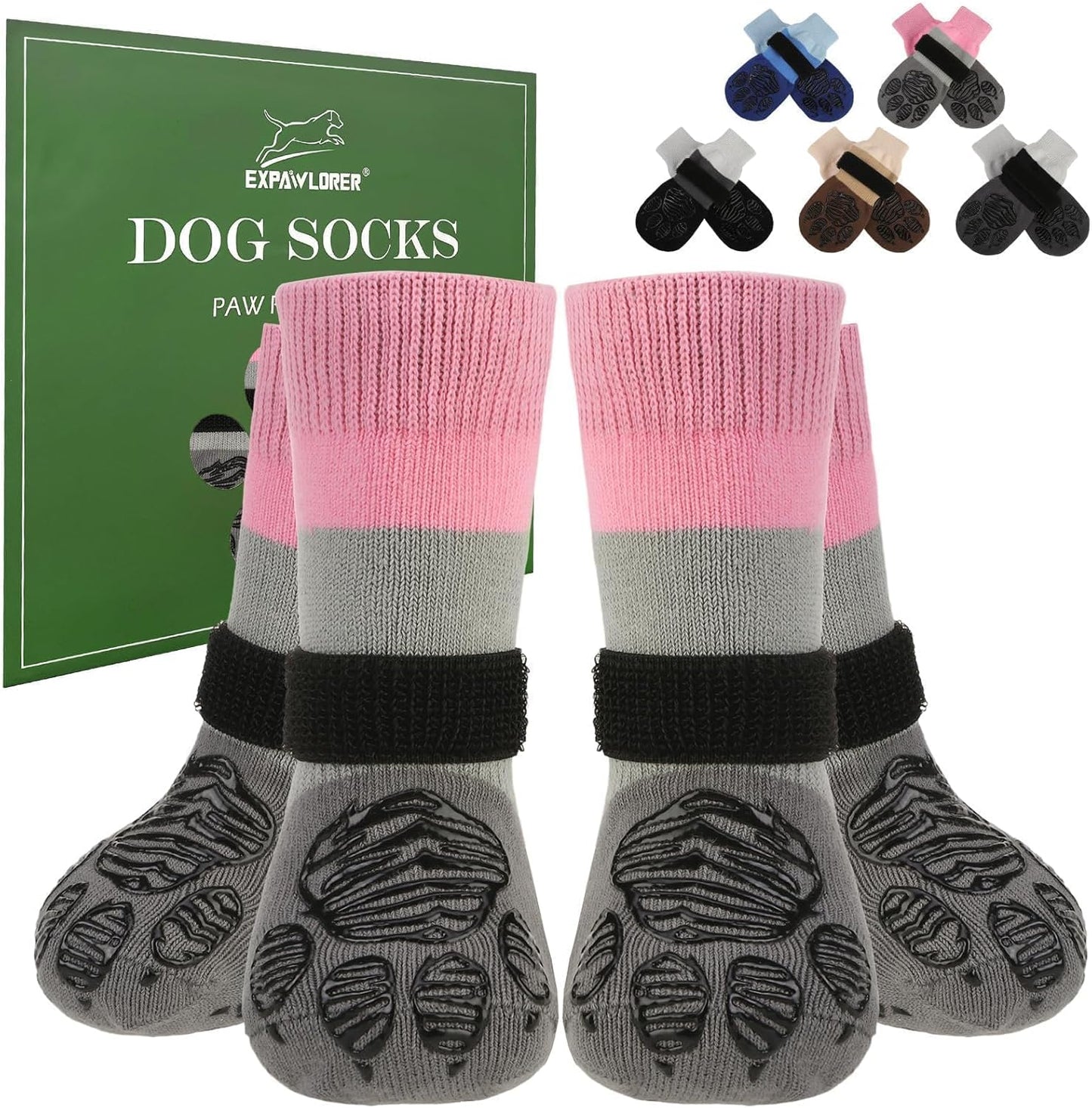 EXPAWLORER Anti Slip Dog Socks to Prevent Licking Paws, Dog Shoes for Hot Pavement Walk, Dog Booties for Hardwood Floors, Dog Boots & Paw Protectors with Grippers for Small Medium Large Senior Dogs M