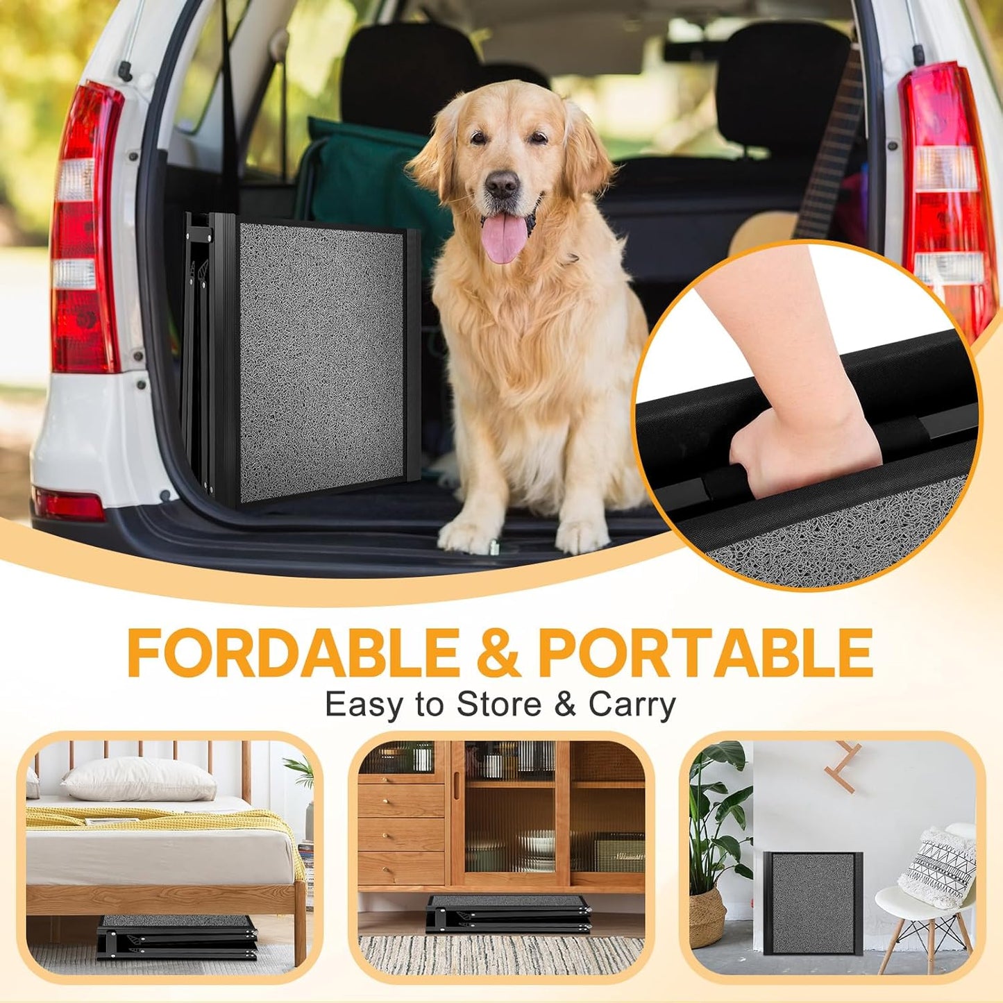 Dog Ramps for Large Pets, 67" L & 17" W Extra Wide Foldable Aluminum Pet Ramp with Waterproof & Non-Slip Rug Surface, Up to 250lbs for Giant Dogs for SUV, Truck, Bed, Stairs, Indoor & Outdoor