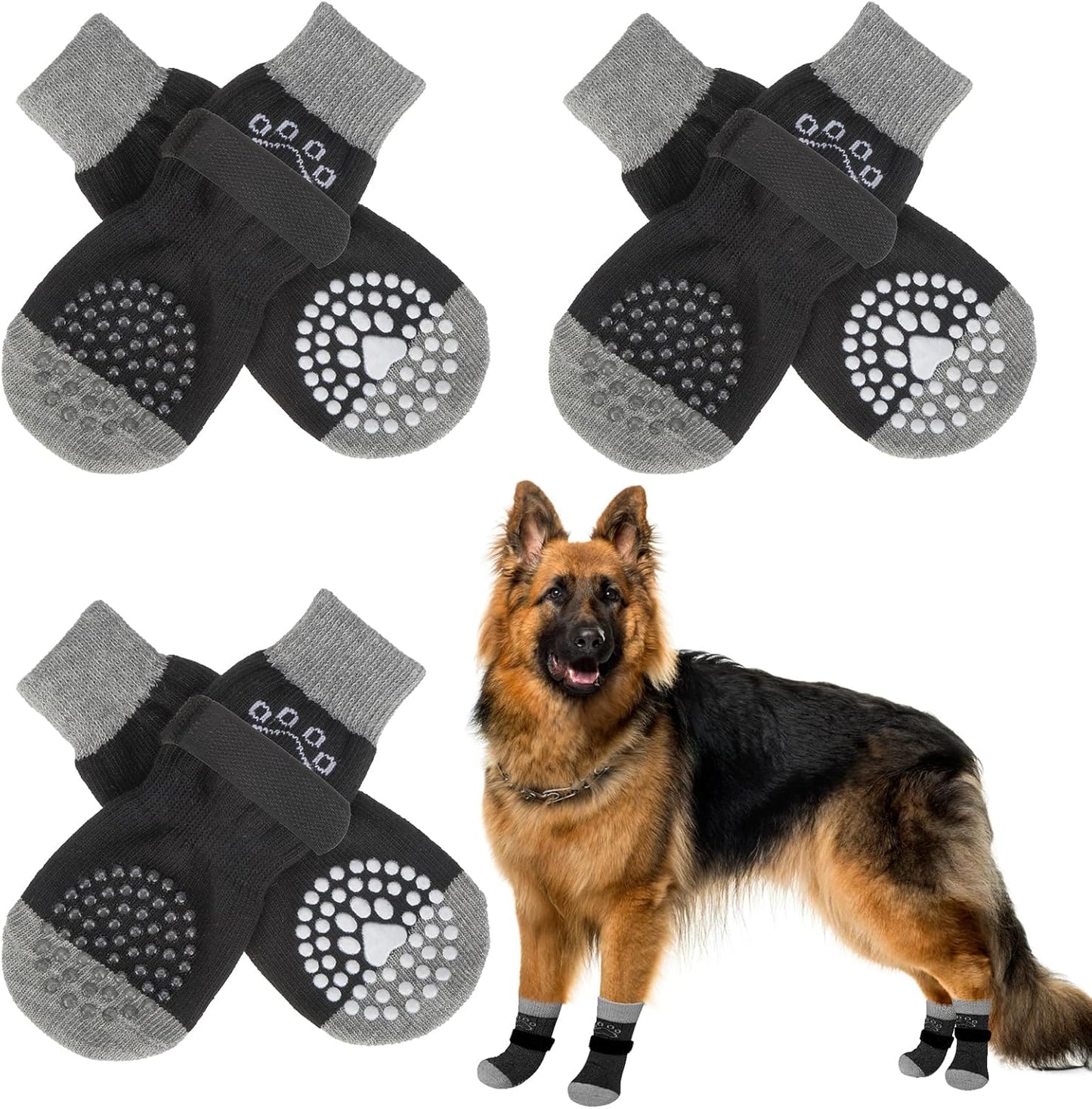 SCENEREAL 6Pcs Anti Slip Dog Socks to Prevent Licking Paws for Hot/Cold Pavement, Dog Grippy Socks for Hardwood Floors, Dog Shoes for Boots & Paw Protectors for Puppy Small Medium Large Senior Dogs