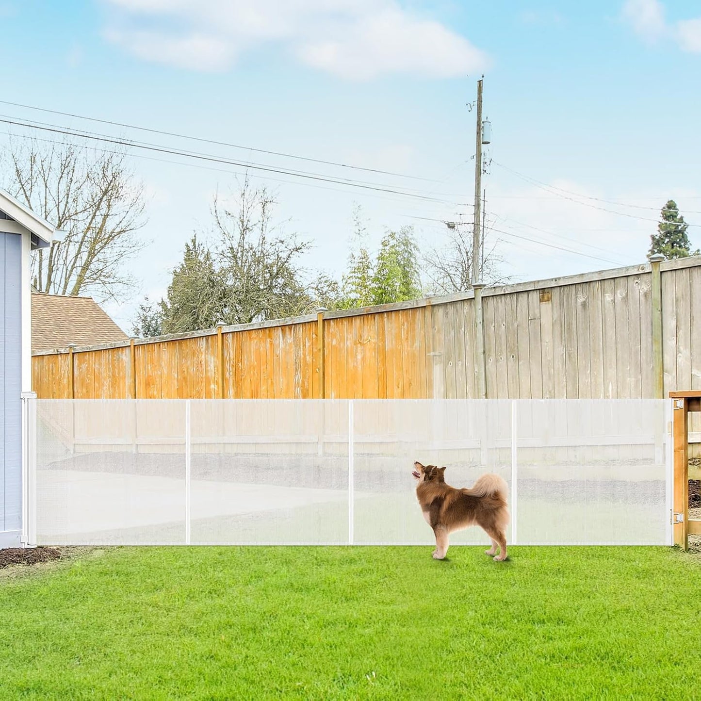 Reinforced 42" Tall Retractable Dog Gate, 155" Extra Long Retractable Baby Gate with Support Rods - Prevent Crawling Under, Indoor/Outdoor Retractable Gate Extra Tall Baby Gate Retractable Fence/Black