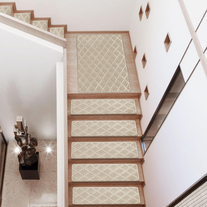 PURE ERA Bullnose Carpet Stair Treads Set Tape Free Non-Slip Indoor Stair Protectors Pet Friendly Rugs Covers Soft Skid Resistant Washable Reusable 9.5" x 30"(14 Pieces,Cream Gray)