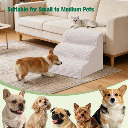 Dog Stairs for Couch, 3 Steps 13.8" H Non-Slip Pet Stair, Balanced Stable Pet Ramp for Small Dogs, Indoor Furniture Step, Gray