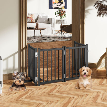 Snughome Short Dog Gate Indoor, 16" High Freestanding Small Dog Door Gates with Support Feet, Expands Up to 48’’ Wide Foldable Pet Gate for Doorway, 4 Panel Folding Pet Door Pet Fence for Puppy, White