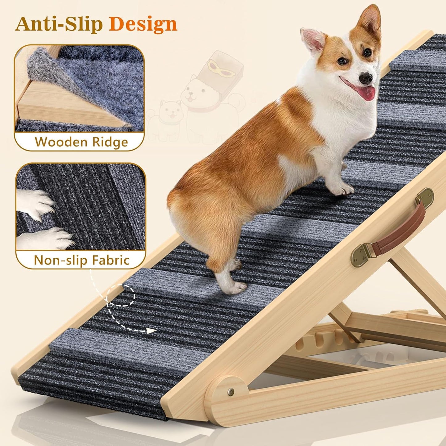 REONEY 𝟮𝟬𝟮𝟲 𝐔𝐩𝐠𝐫𝐚𝐝𝐞𝐝 Dog Ramp, Portable Pet Ramp for Large Small Old Dogs Cats with 7 Adjustable Heights 11" to 26.6", Non-Slip High Traction Ramps for High Bed, Couch, Hold up to 200 LBS