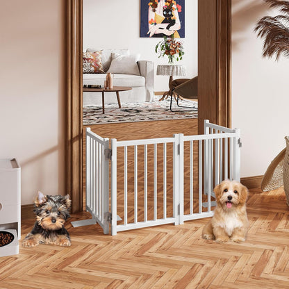 Snughome Short Dog Gate Indoor, 16" High Freestanding Small Dog Door Gates with Support Feet, Expands Up to 48’’ Wide Foldable Pet Gate for Doorway, 4 Panel Folding Pet Door Pet Fence for Puppy, White
