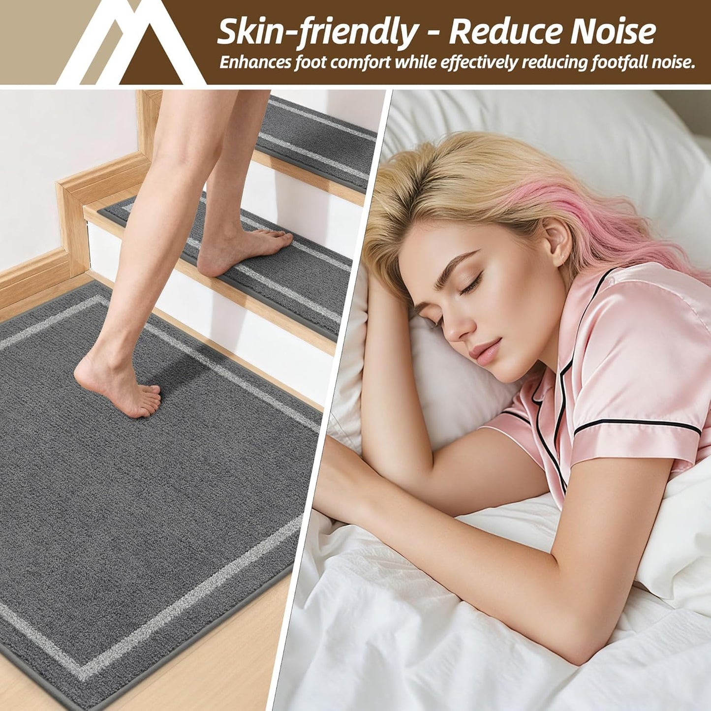 COSY HOMEER Soft Stair Treads Non-Slip Carpet Mat 28inX9in Indoor Stair Runners for Wooden Steps,Stair Rugs for Kids and Dogs, 100% Polyester TPE Backing 4pcs,Beige
