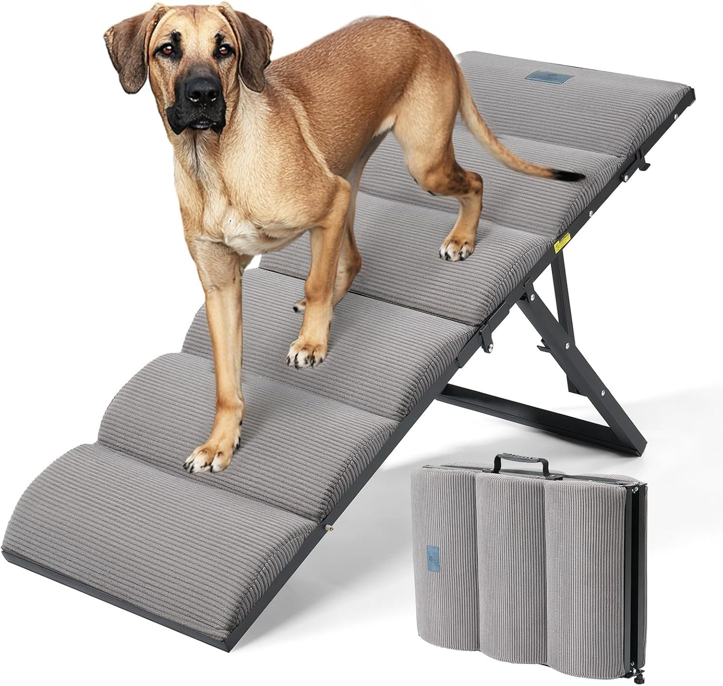 Veehoo Dog Ramp for Bed Couch Height Adjustable from 12" to 20", Foldable Stairs for Dogs to Get on Bed 17" Extra Wide, Portable Pet Doggie Steps Indoor with Non Slip Pad, Support up to 150 lbs