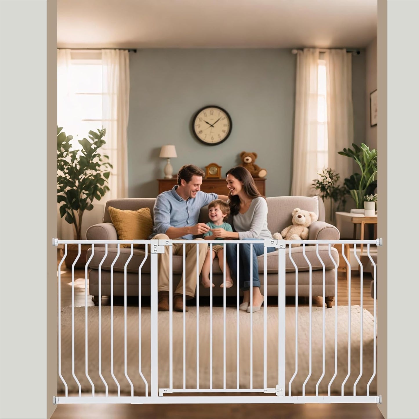 29-43" Baby Gate for Stairs, Baby Safety Essentials, Auto Close Gate for Doorways, Easy Install Pressure Mounted Dog Gate Indoor, Pet Gates for Dogs, White