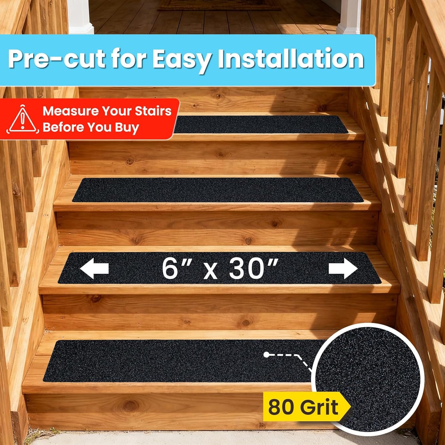 LifeGrip Stair Treads Non-Slip (15PCS), Anti Slip Transparent Stair Treads Tape for Indoor Wooden Step (4"X30"X15P-Treads)