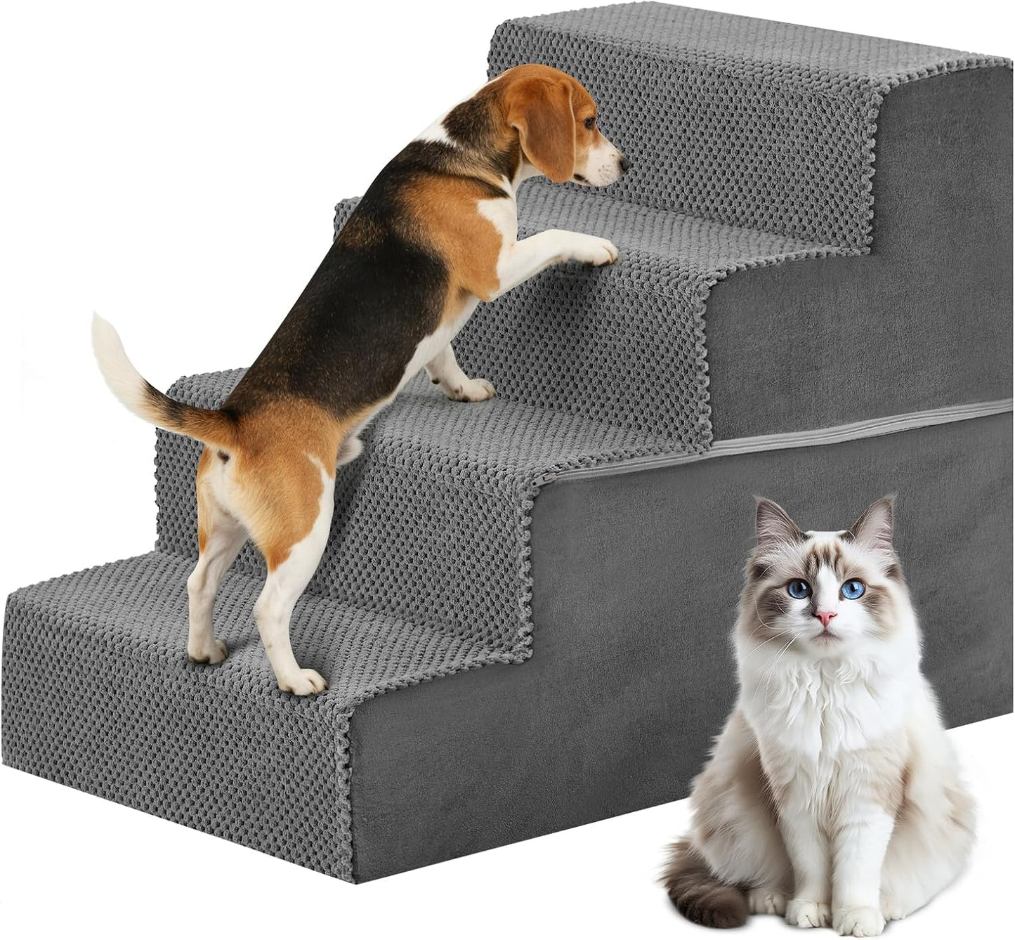 DUMOS Dog Stairs for Small and Medium Dogs, 3-Step Pet Steps with High-Density Foam, Indoor Non-Slip Pet Ramp for Puppy and Older Dogs Cats, Dog Bed Stairs for Couch and Sofa, Grey