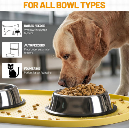 Hubulk 100% Waterproof Silicone Pet Feeding Mat with Raised Edge for Food and Water, Dog Bowl Mats, Cat Bowls Placemat with High Lip Protects Floor for Cats and Dogs (Gray, 19" L x 12" W)
