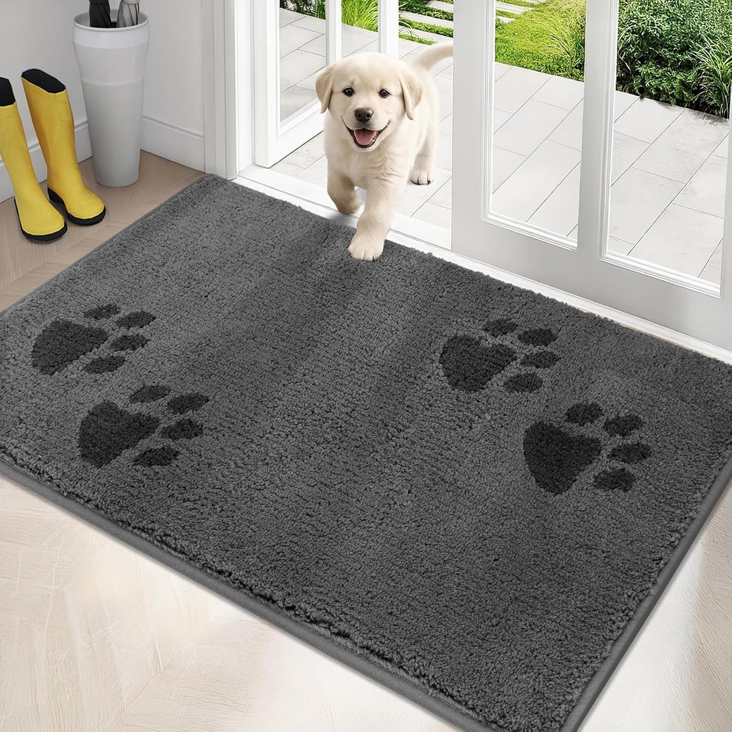 PURRUGS Dirt Trapping Door Mat 20" x 31.5", Non-Skid/Slip Machine Washable Microfiber Entrance Rug, Shoes Scraper, Dog Doormat, Super Absorbent Floor Mat for Muddy Wet Shoes and Paws, Grey