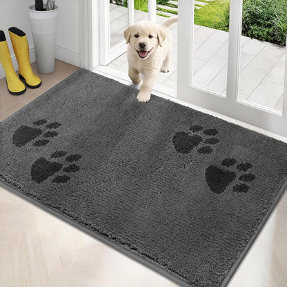 PURRUGS Dirt Trapping Door Mat 20" x 31.5", Non-Skid/Slip Machine Washable Microfiber Entrance Rug, Shoes Scraper, Dog Doormat, Super Absorbent Floor Mat for Muddy Wet Shoes and Paws, Grey