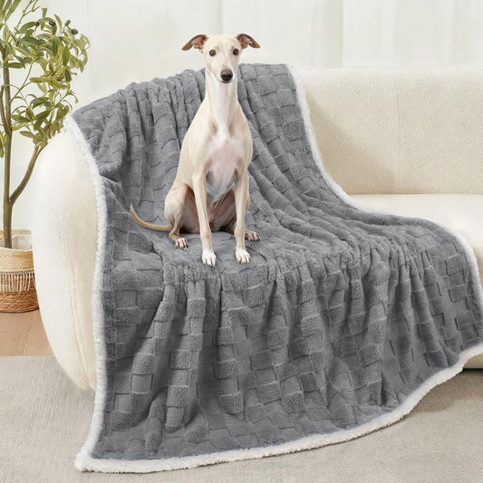 Luciphia Waterproof Dog Blanket, Leakproof Small Pet Blanket for Couch Sofa Bed Furniture Cover Protector, Washable Soft Sherpa Fleece with 3D Jacquard, Cozy Calming Reversible, Gray White, 40"x28"