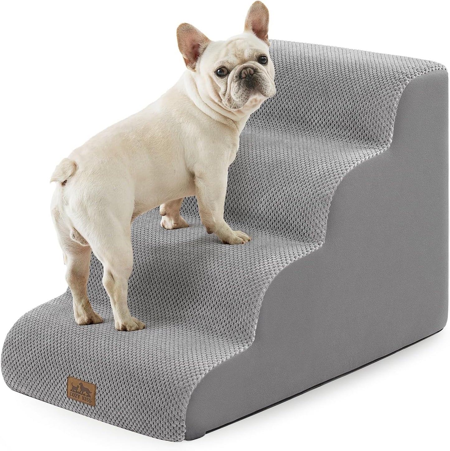 COZY KISS Extra Wide Dog Stairs with Tunnel, Foam Detachable Large Dog Step for Small Pet, Puppy or Cats, Medium Pet Ramp for High Bed, Couch, Sofa or Car, 19.7x33x22.4 inch, 5 Step, Beige