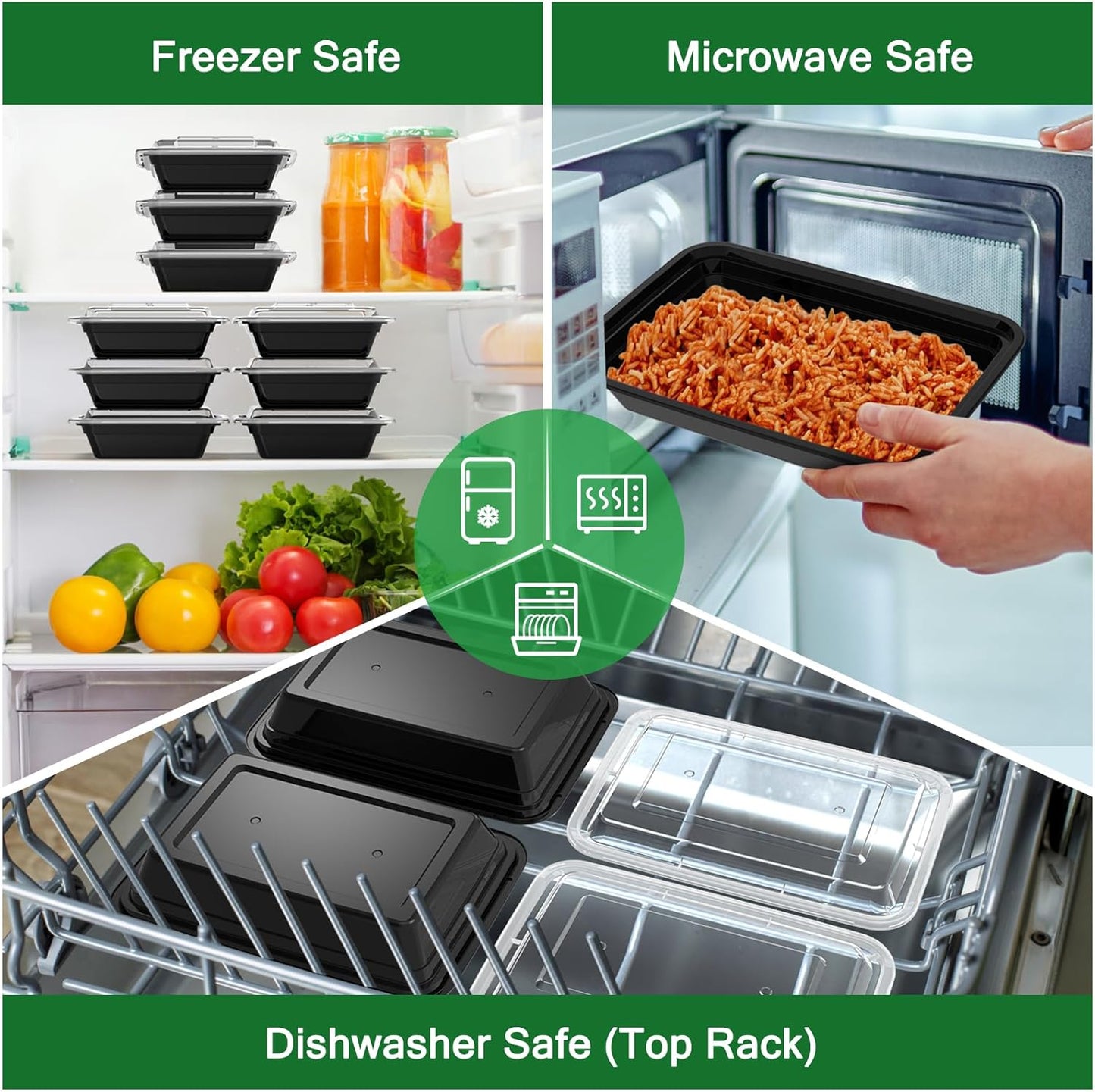 Dealusy 50 Pack (100-Piece) 24 oz Meal Prep Containers Reusable with Lids, Sturdy Leakproof & Food Safe, Microwave, Freezer, Dishwasher Safe Prep Containers, To Go Take Out Plastic Food Storage