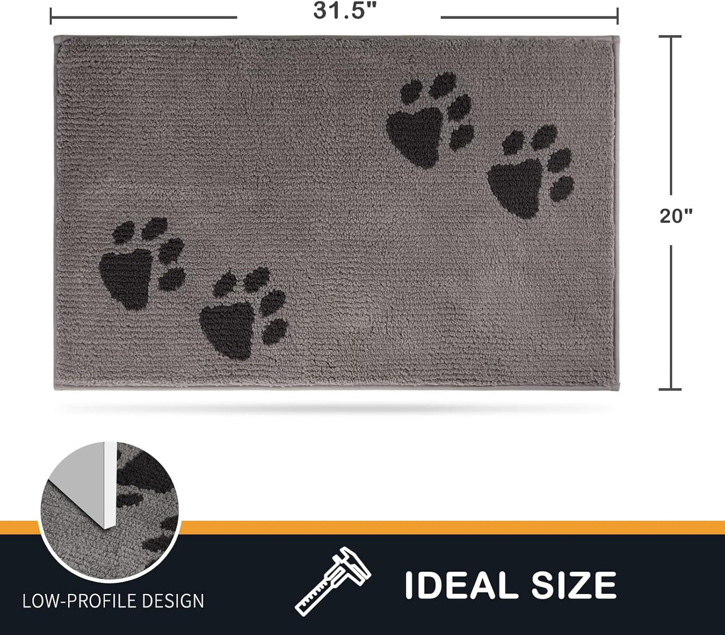 PURRUGS Dirt Trapping Door Mat 20" x 31.5", Non-Skid/Slip Machine Washable Microfiber Entrance Rug, Shoes Scraper, Dog Doormat, Super Absorbent Floor Mat for Muddy Wet Shoes and Paws, Grey
