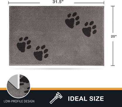 PURRUGS Dirt Trapping Door Mat 20" x 31.5", Non-Skid/Slip Machine Washable Microfiber Entrance Rug, Shoes Scraper, Dog Doormat, Super Absorbent Floor Mat for Muddy Wet Shoes and Paws, Grey