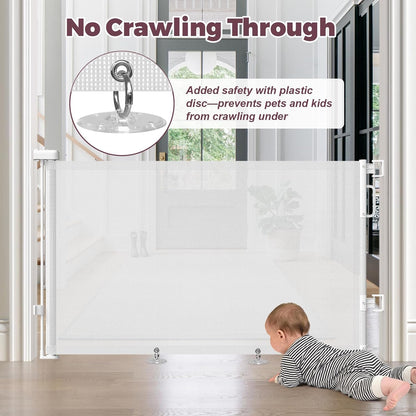 Retractable Baby Gate for Stairs & Doorways, Mesh Dog Gate Indoor Outdoor, Extends to 55" Wide 34" Tall Child Gate for Hallways, Deck, Porch, Pet Toddler Safety Essentials, Easy Install, Grey