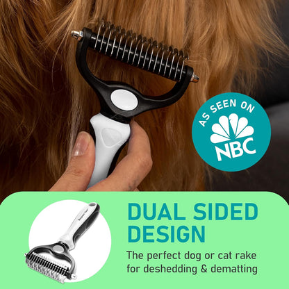 Maxpower Planet Dog Rake and Dog Hair Brush - Gently Removes Loose Undercoat, Mats and Tangled - Deshedding Grooming Tool for Dogs & Cats - Self Cleaning Slicker Brush - All Hair Types