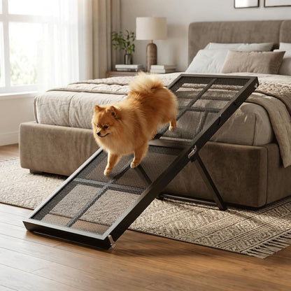 HOOBRO Foldable Dog Ramp for Bed, Pet Ramp for Couch with Handle, Folding Dog Ramp, 5-Level Height-Adjustable Dog Ramp, for Sofa, Bed, and Car, Black BK20PT03