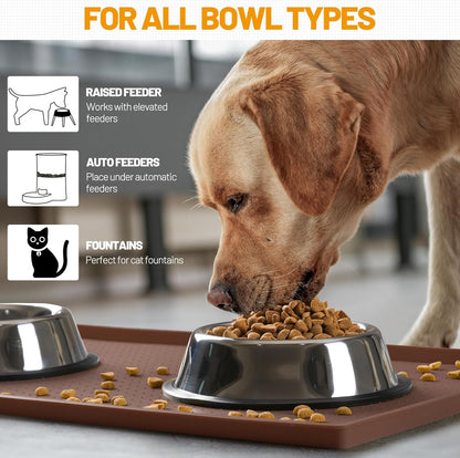Hubulk Dog Feeding Mat,100% Waterproof Food Grade Silicone Pet Food and Water Bowl Placemat,Dishwasher, High Raised Edge to Prevent Spills,Nonslip Tray to Stop Messes on Floor (19"x12"x0.5", Grey)