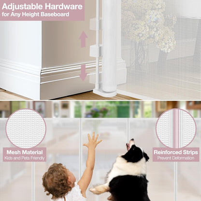 Reinforced 56" Wide Retractable Baby Gates for Doorways with Support Rods - Prevent Crawling Under Retractable Gate, Mesh Pet Gate for Stairs Retractable Dog Gates for The House Indoor/Outdoor, Black