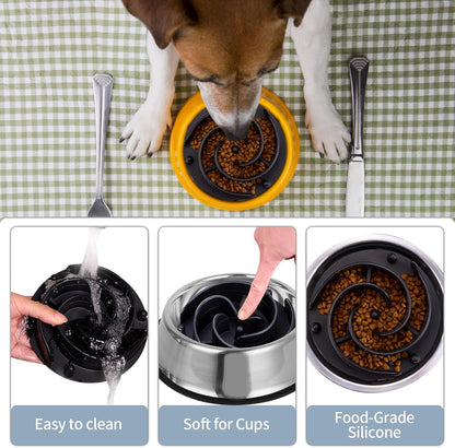 Slow Feeder Dog Bowls Insert, Bestalk Soft Silicone Slow Eating Feeder Insert with Suction Cups for Small, Medium and Large Dogs, Fit into Basic and Elevated Dog Bowls, Dark Blue