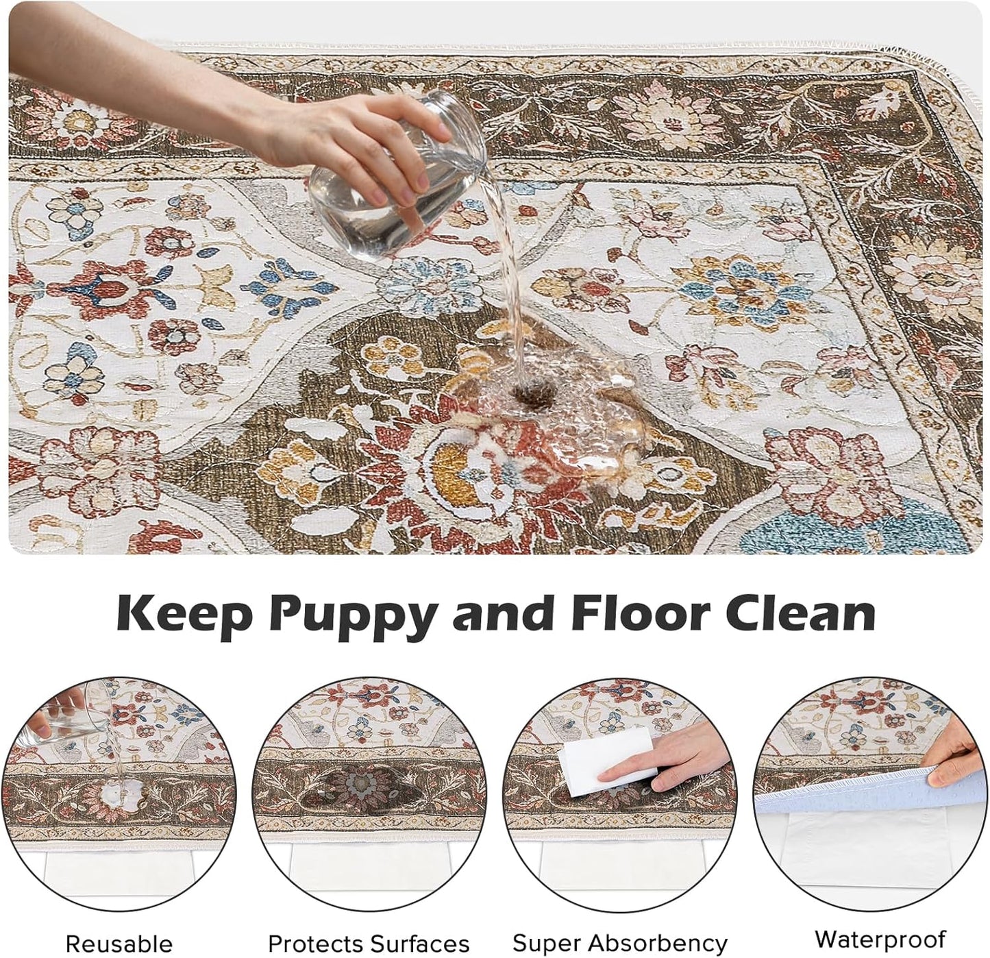 INVENHO Washable Pee Pads for Dogs 72"x72" Reusable Dog Pads Extra Large Upgrade Non-Slip Dog Pee Pads Heavy Absorbency Puppy Pee Pads Quick Dry Whelping Pads/Waterproof Puppy Training Pad
