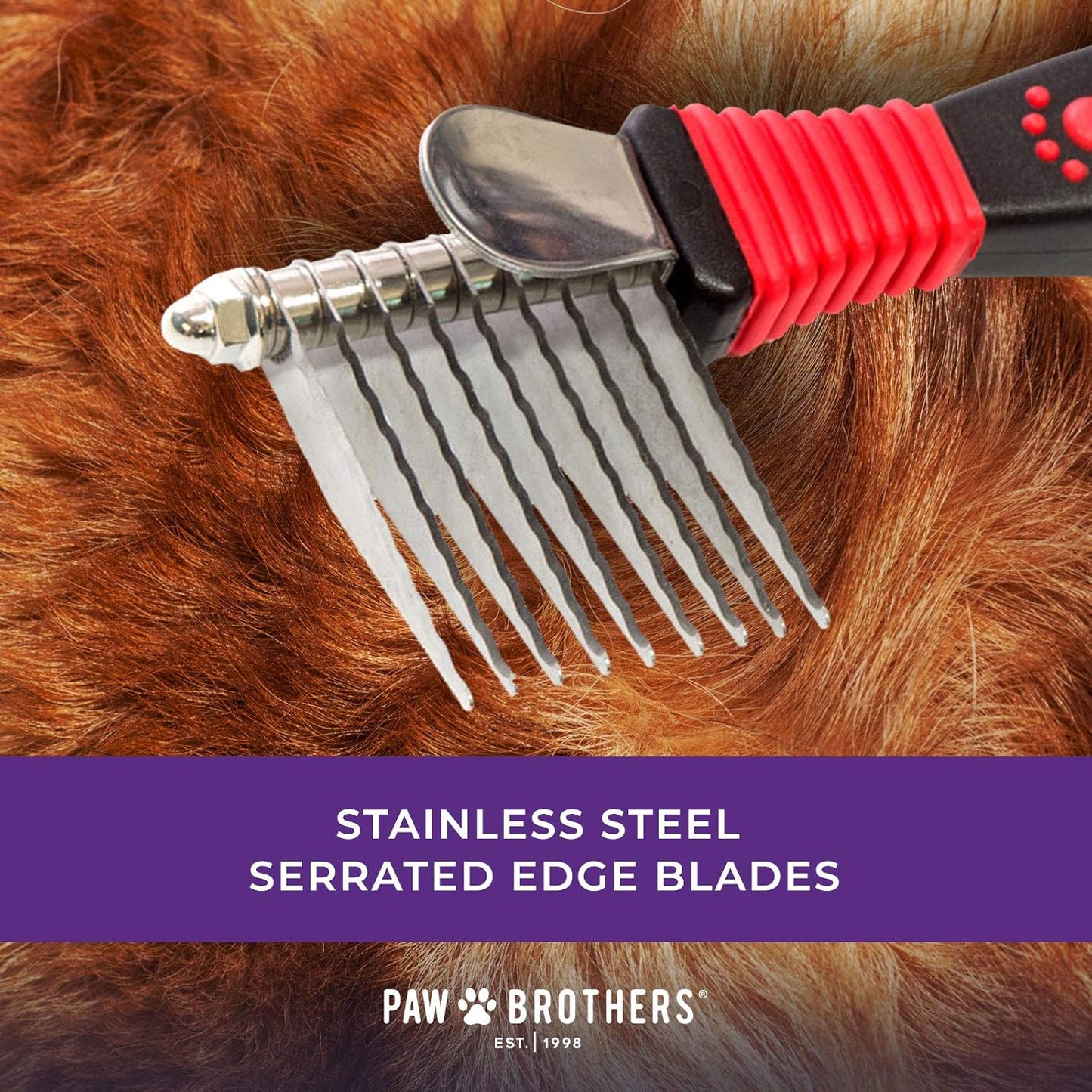 RYAN'S PET SUPPLIES Paw Brothers 9-Blade Dematting Tool for Dog Grooming, Professional Grade, Stainless Steel Blades, Comfort Grip, Gentle on Skin