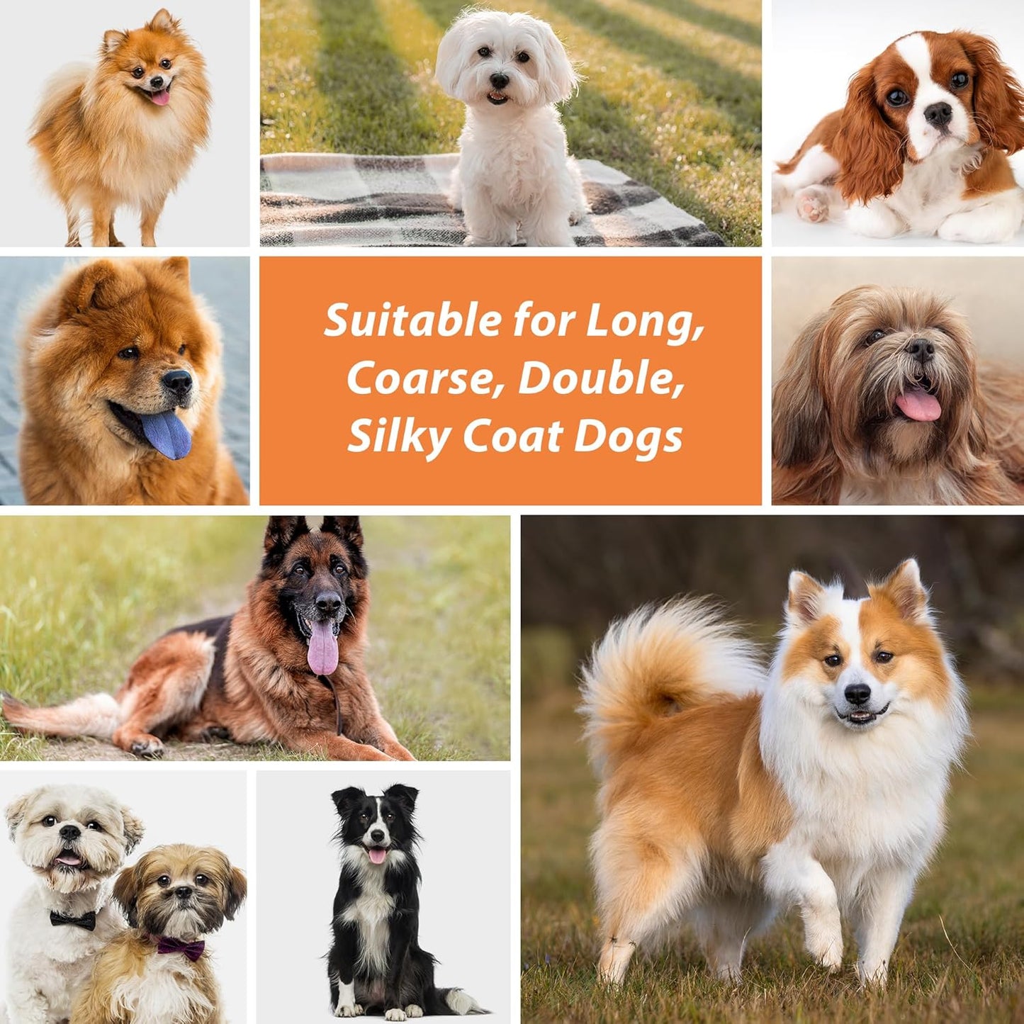 Dog Brush for Long Haired Dogs, 27mm Extra Long Metal Pin Dog Deshedding Brush and Comb Set, Short Haired Shedding Grooming Detail Pets Brush Set with Rubber Handle