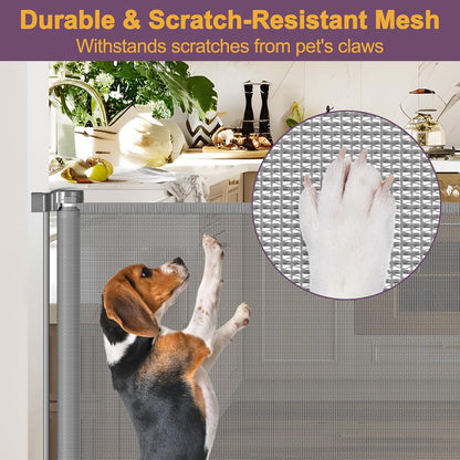 42" Tall X 80" Wide Retractable Dog Gates for Large Openings Extra Tall Retractable Baby Gates for Doorways Extra Tall Pet Gate Indoor Outdoor Long Baby Gate Large Mesh Dog Gate (Gray)