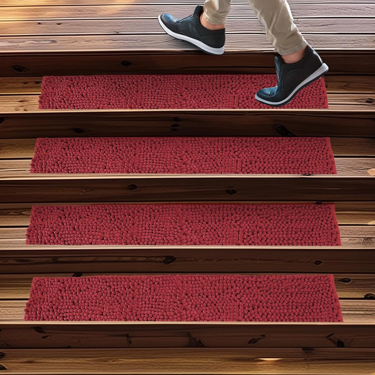 Muddy Mat® Pack of 4 - Soft Chenille Stair Treads Non-Slip Reusable, Super Absorbent Stair Treads for Wooden Steps, Tile & Marble Floor, Easy to Install & Machine Washable - Grey 30'' x 7''