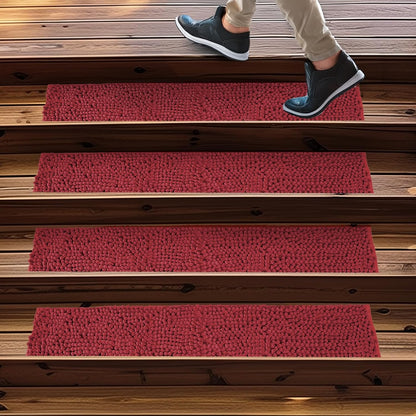 Muddy Mat® Pack of 4 - Soft Chenille Stair Treads Non-Slip Reusable, Super Absorbent Stair Treads for Wooden Steps, Tile & Marble Floor, Easy to Install & Machine Washable - Grey 30'' x 7''