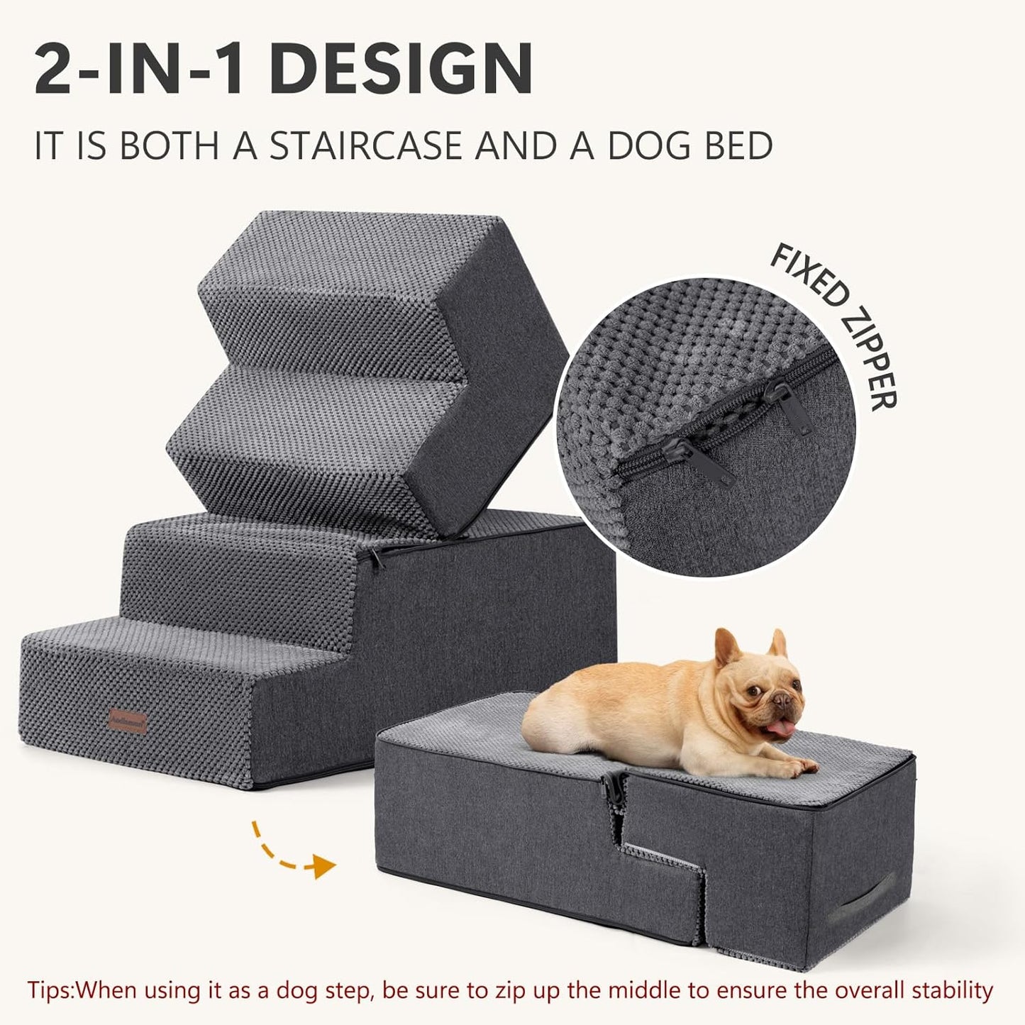 Aodisman Dog Steps for Bed and Couch, 4-Step Pet Stairs for Small Dogs, Indoor Non-Slip Dog Stairs for Old Cats, Puppy, Small Medium Dogs,18.5" H,Grey